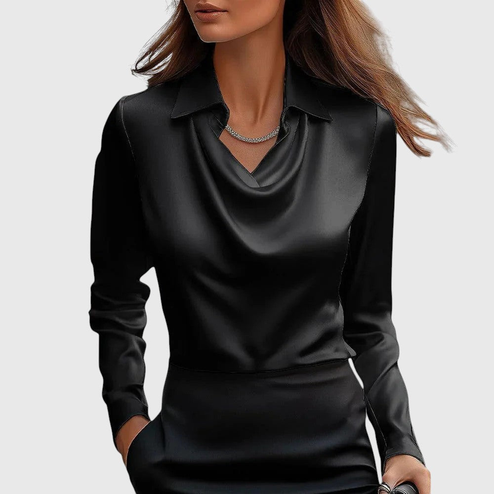 Silvia - Blusa con brillo luxuoso y cuello plisado